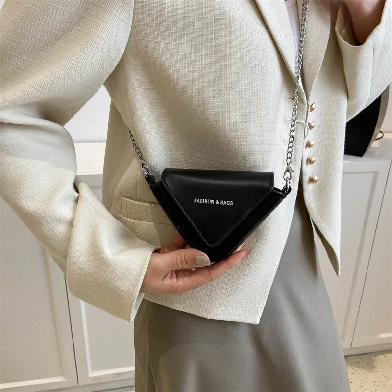 PU Shoulder Bag Personalized Chain Style Small Triangle Crossbody Handbags for Women High-quality Messenger Versatile Luxury Y2k