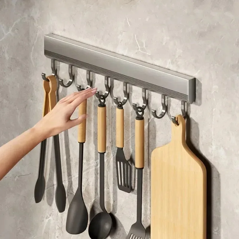 Aluminum Alloy Kitchen Storage Rack Hook Rack Wall Mounted Kitchen Utensil Storage Rack Bathroom Robe Towel Hanger Aluminum Alloy Kitchen Storage Rack Hook Rack Wall Mounted Kitchen Utensil Storage Rack Bathroom Robe Towel Hanger