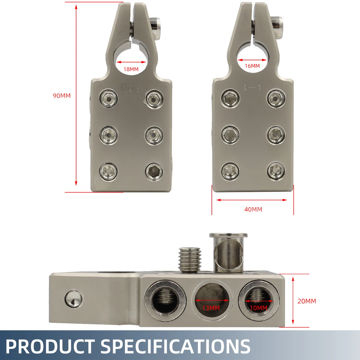 Battery Terminals 6 Way Battery Terminal Clamp 6x1/0 Gauge AWG Lead-Acid (+/-) Pair For Tapered T