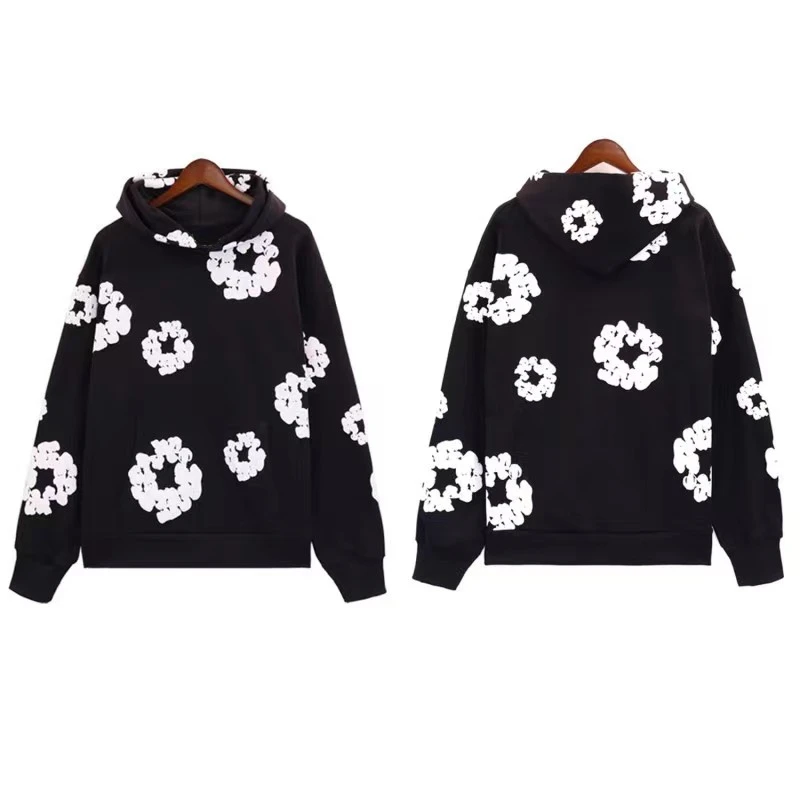 Autumn and winter classic retro flame kapok hoodie American three-dimensional foam loose thickened y2k clothes streetwear women
