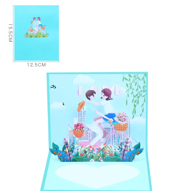 1 pcs Pop up Romantic Bicycle Couple Hollow 3D Pop up Festival Blessing Card Valentine&rsquo;s Day Gift Greeting Cards