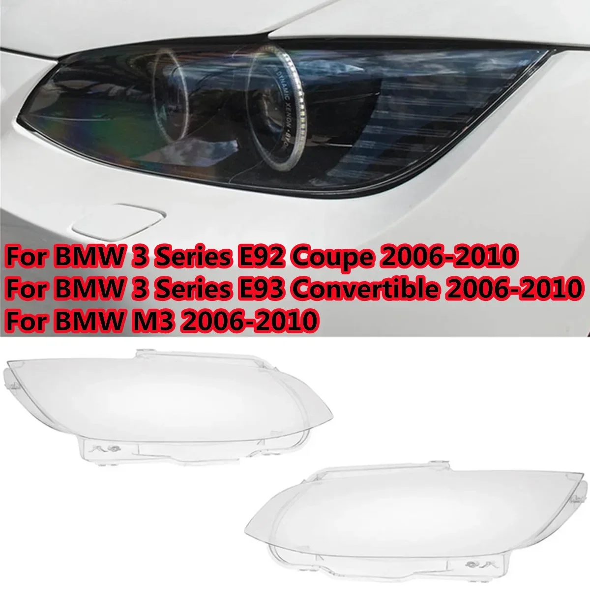 Pair Car Front Headlight Lens Cover For BMW E92 E93 2 Door M3 2006-2010 Auto Shell Headlamp Lampshade Shell Cover Transparent headlight cover,headlight lens cover