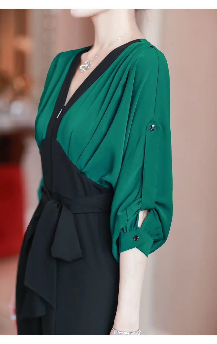 2024 New Women's Summer French jumpsuit Women's High end Spliced Bat Sleeve jumpsuit  jump suits for women