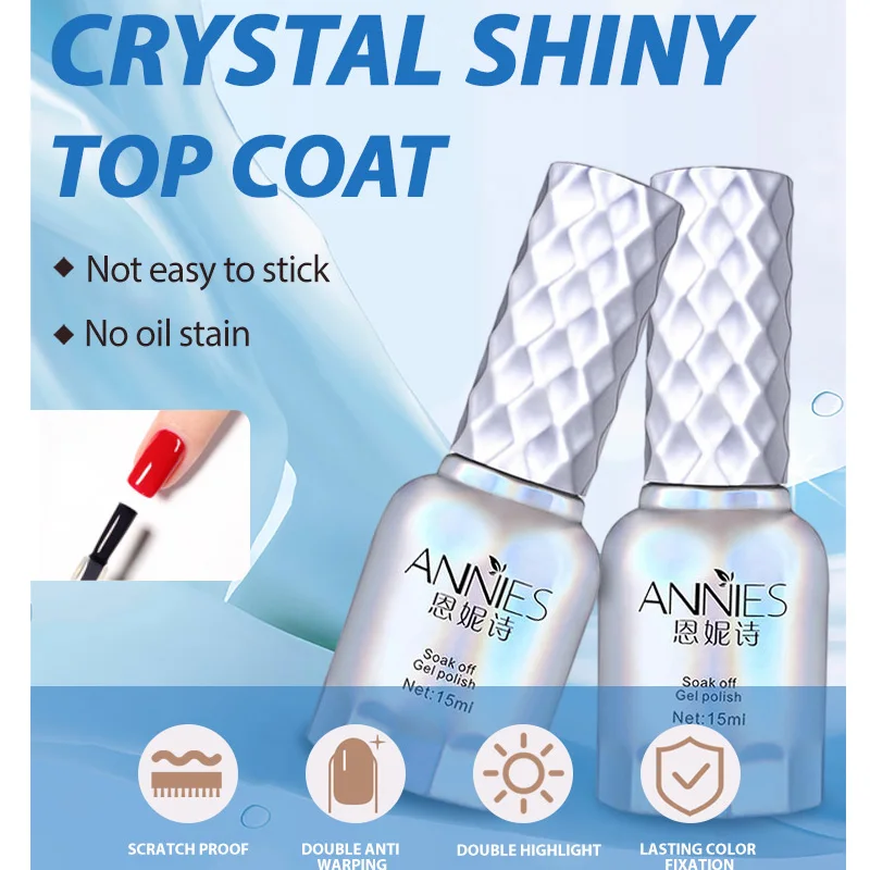 15ml Crystal Top Coat Gel Nail Polish Transparent Soak Off UV LED Nails Art Manicure Nail Polish Varnishes Primer Function Gel 3