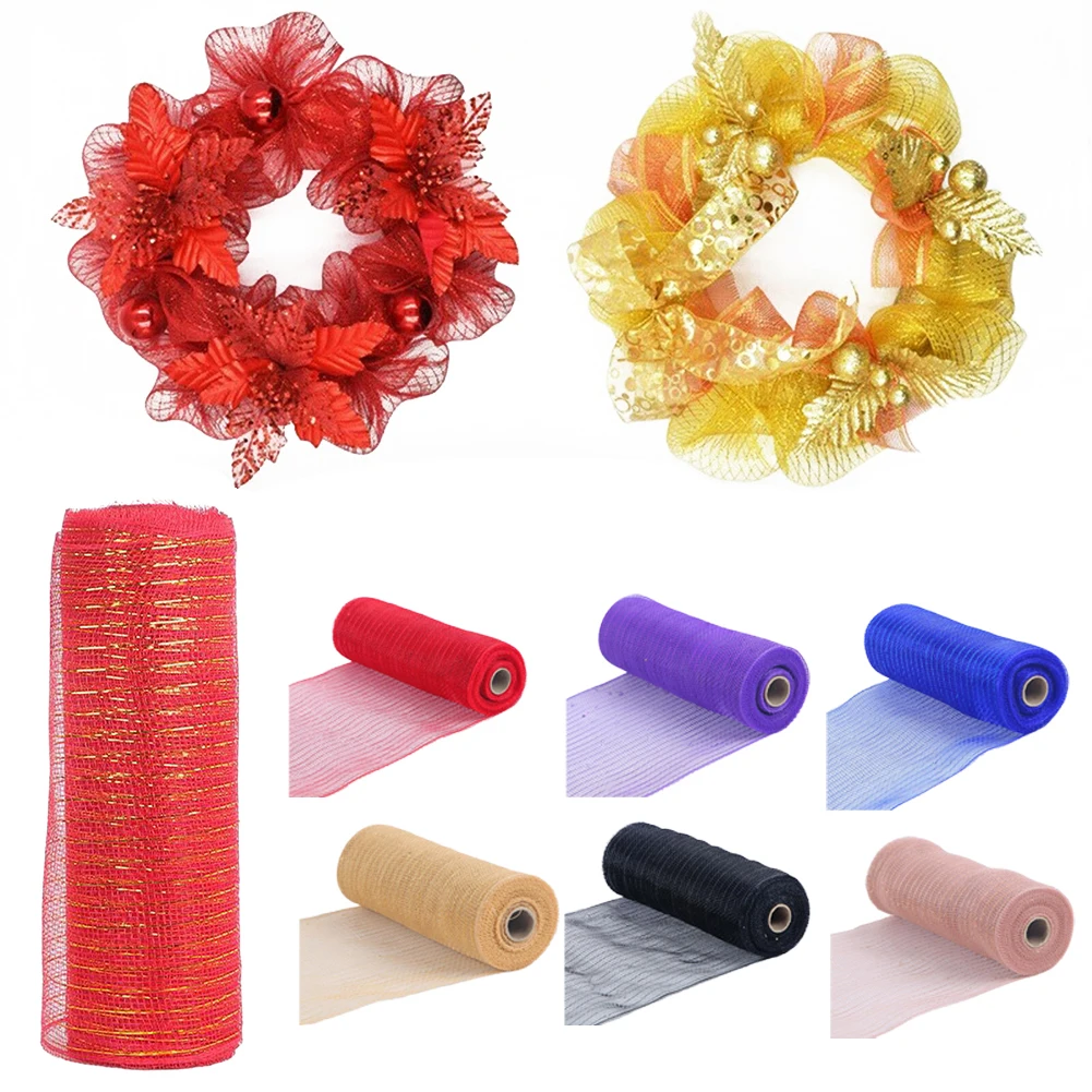 

10 Yards DIY Ribbon Bows Mesh Gold Wire Mesh Ribbons Xmas Gift Wrapping Net Flower Party Accessories