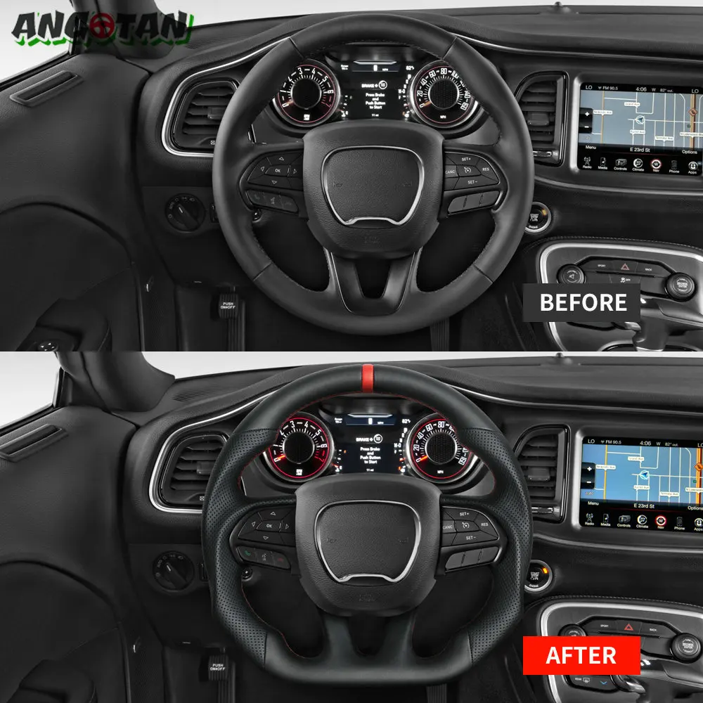 Dodge Challenger/Charger SRT HELLCAT 2015-2020 자동차 가열 스티어링 휠용 가죽 스티어링 휠 천공 가죽