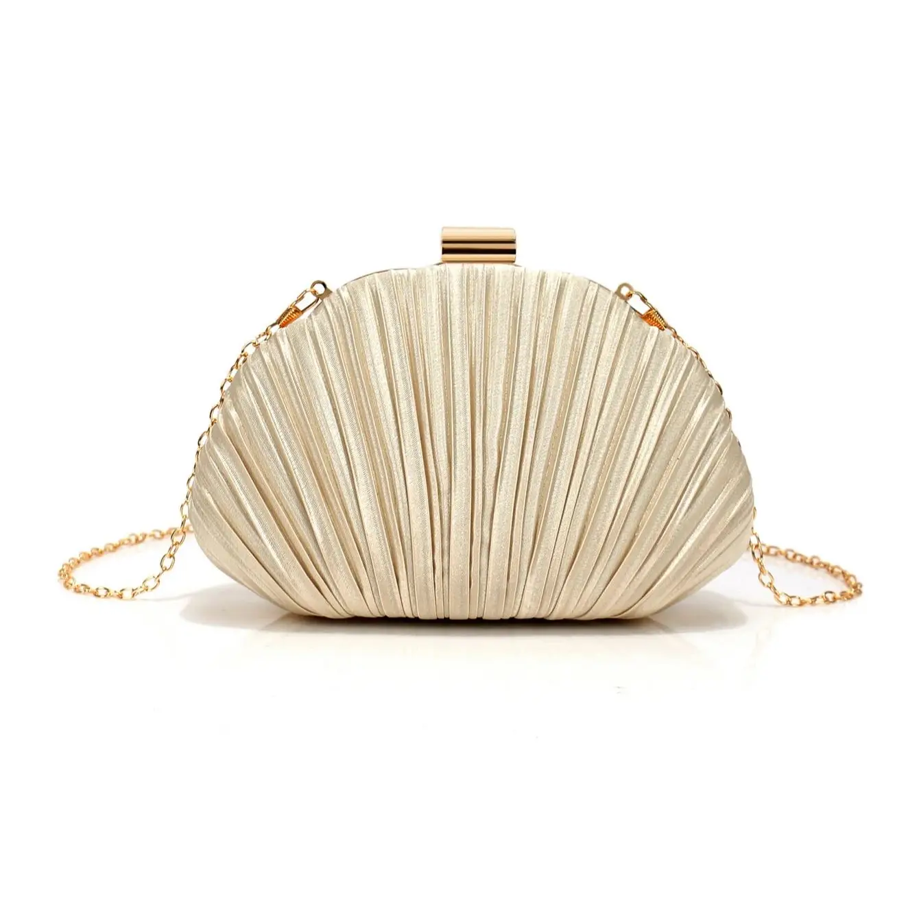 Apricot Glitter Satin Clutch Bag With Shoulder Chain For Women
