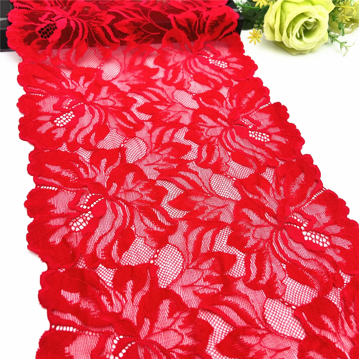 3y/lot Width 23cm Red Elastic Stretch Lace Trim 1