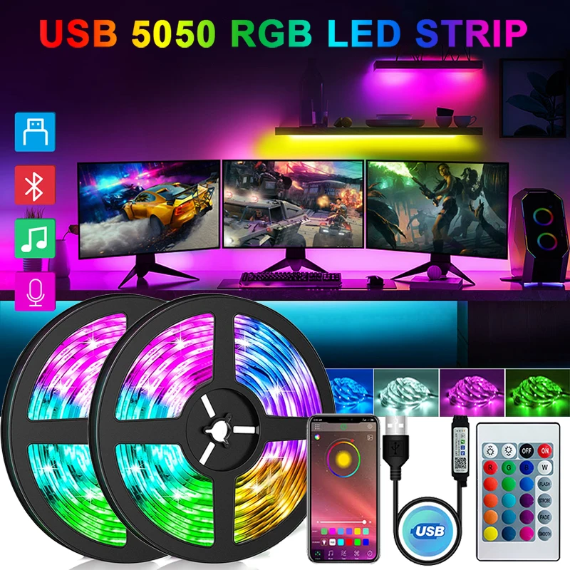 USBLEDStripLights5VRGB5050LEDStripBluetoothAPPControl