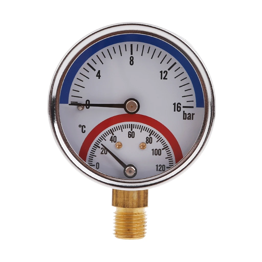 

0-16Bar 0-120℃ Thermal Pressure Gauge Alloy 1/4" NPT 2.4in Dial Liquid Filled Pressure Gauge Thermo-manometer Precisions