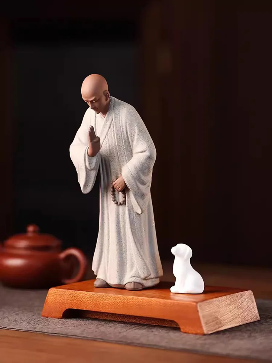 Zen Little Monk Buddhist Shami Meditation Sculpture, Ceramic Figurines, Tearoom Fengshui Chinese Statues for Decoration, Gift