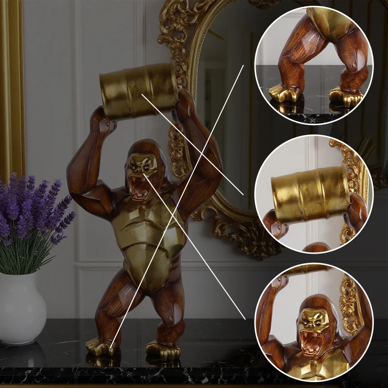 Wood-Grain Gorilla Resin Sculpture: Elegant Decorative Piece
