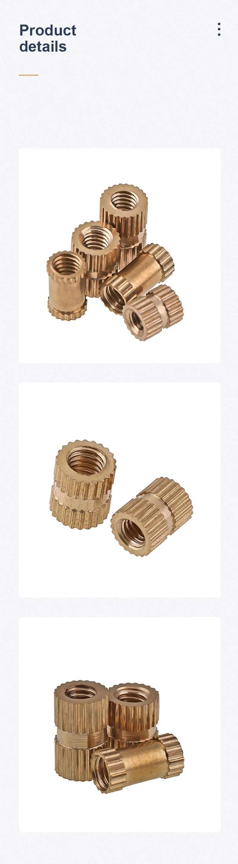 Description Picture 6 of itemM4 M5 M6 M8 Brass Knurl Thread Nut Pure Copper Injection Molding Embedded Insert Nut Double Pass Length 4-16mm