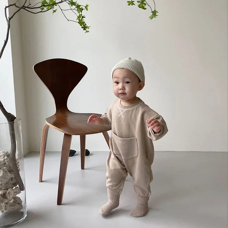 

4037D Baby Velvet Jumpsuit Padded Big Pocket Clothes 2022 Autumn Winter Casual Boy's One Piece Clothes Girl's Climbing Clothes