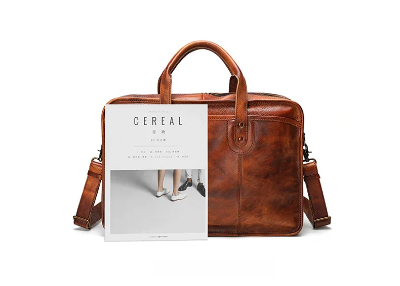 Men's Handmade Genuine Leather Handheld Bag, Plant Tanned Leather Computer Bag, Crossbody Large Capacity Functional Multi business Briefcase_voghion.com