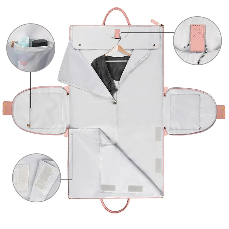 Carry on Garment Bag PU Leather Duffle Bag for Women Waterproof Garment Bags for Travel with Shoe Pouch 2 In 1 Hanging Suitcase