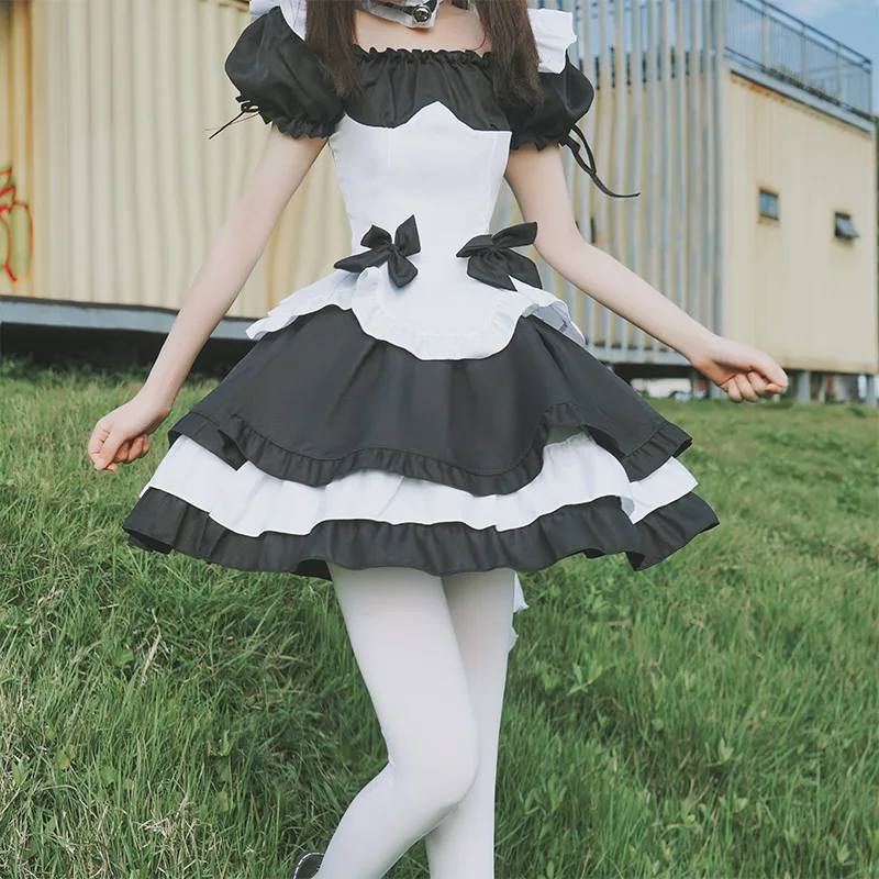 

Black and White Chocolate French Maid Cosplay Tour Around the World Lolita Cute and Sweet Princess Skirt Game Dress Party D