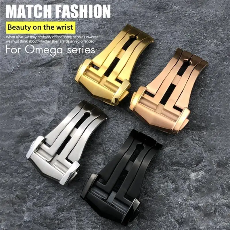 SCHIK Deployment Watch Buckle Folding Clasp 16mm 18mm 20mm for Omega Leather Strap Rubber Band 316L Steel Black Silver