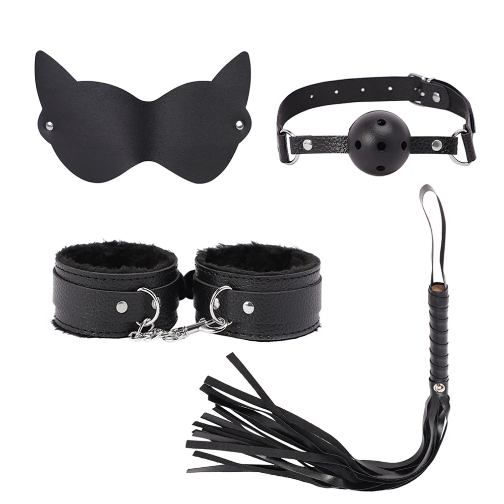 Exotic Accessories Couples Adult Games Erotic Bdsm Set Sexy Leather Plush Sex Toys Bondage Kit Handcuffs Blindfold Flirt Whip 18
