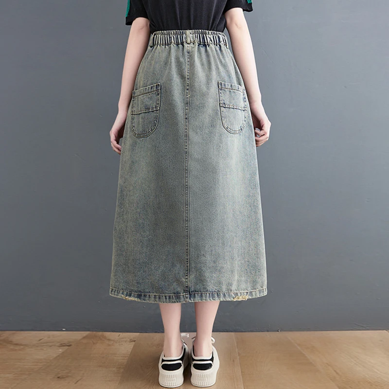 تنورات نسائية طويلة مطرزة عتيقة من قماش الدنيم ملا...