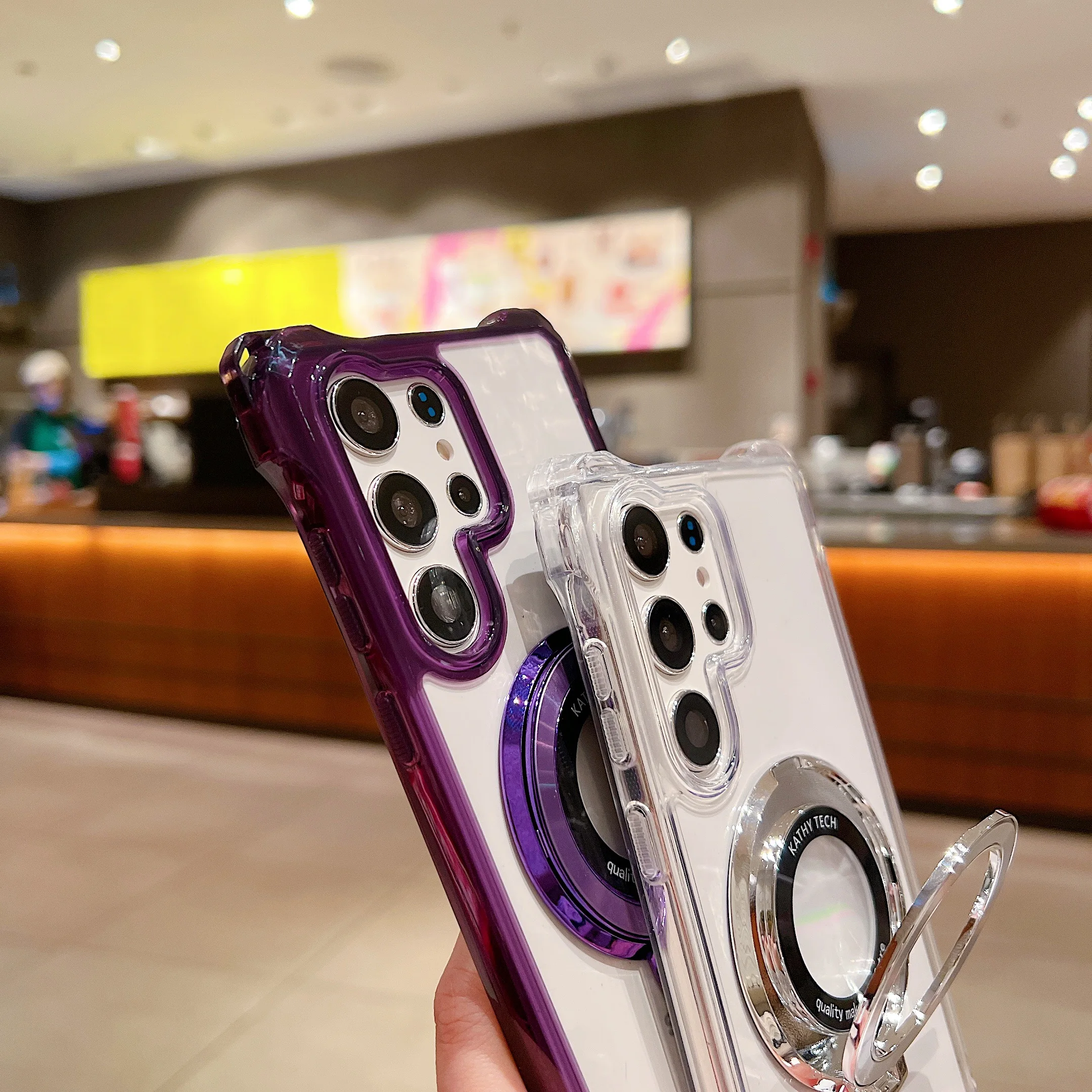 AirBag Magnetic Bracket Case For Samsung Galaxy S24 Ultra S23 Plus Folding Holder Cover For Samsung S23 Transparent Hard Case