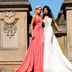 2018 Fashion Sweetheart Beaded Sleeveless Floor Length Mermaid Prom party gown with Train Off The Shoulder bridesmaid dresses