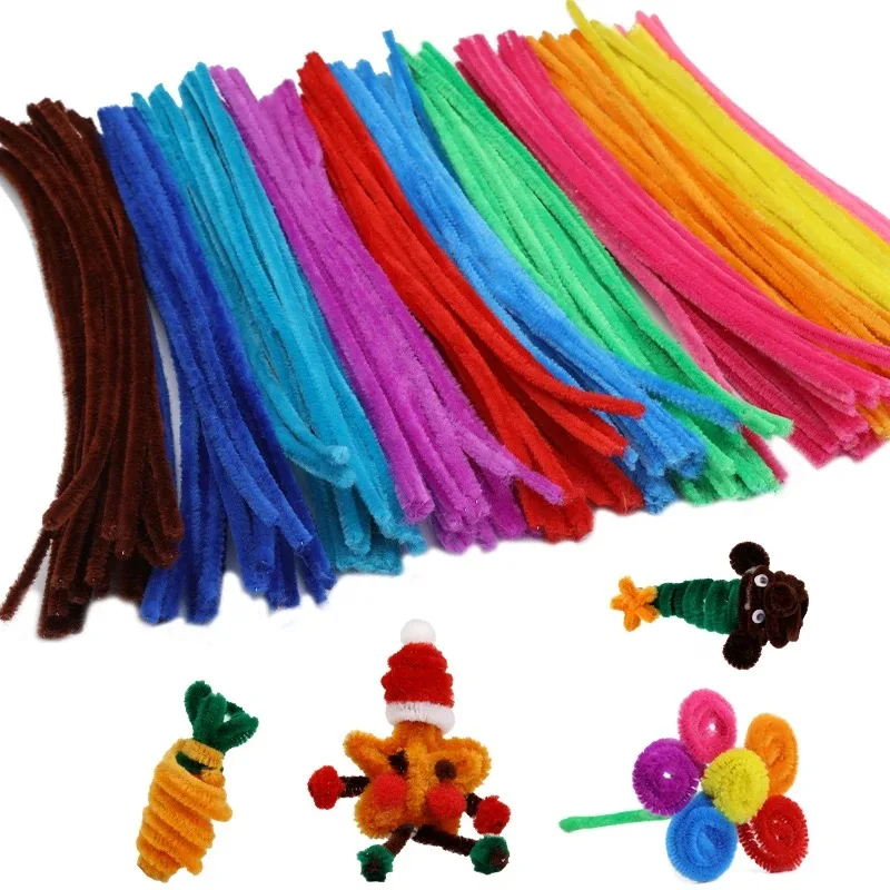 Chenille Pipe Cleaners,Chenille Craft Supplies,Craft Supplies 100PCS Colorful Twisted Rod Chenille Stem Wool Root Fluffy Bar Iron Wire DIY Handcraft Twisting Bar Decorations