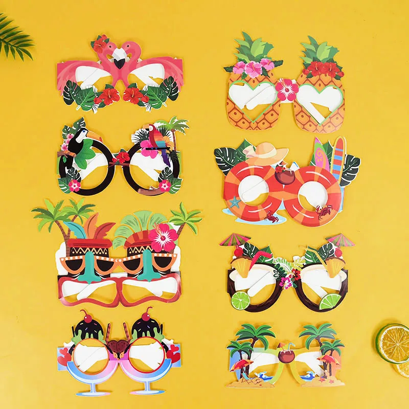 

8Pcs Hawaii Tropical Party Glasses Photo Props Flamingo Pineapple Funny Glasses Hawaiian Luau Pool Beach Party Decorations