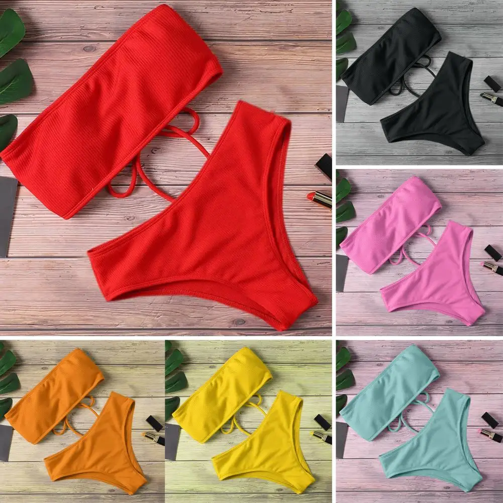 1 Set Stylish Lady Swimwear Padded Bra Women Beach Suit Elastic Sexy Bikini Swimwear Bathing Suit Bathing
