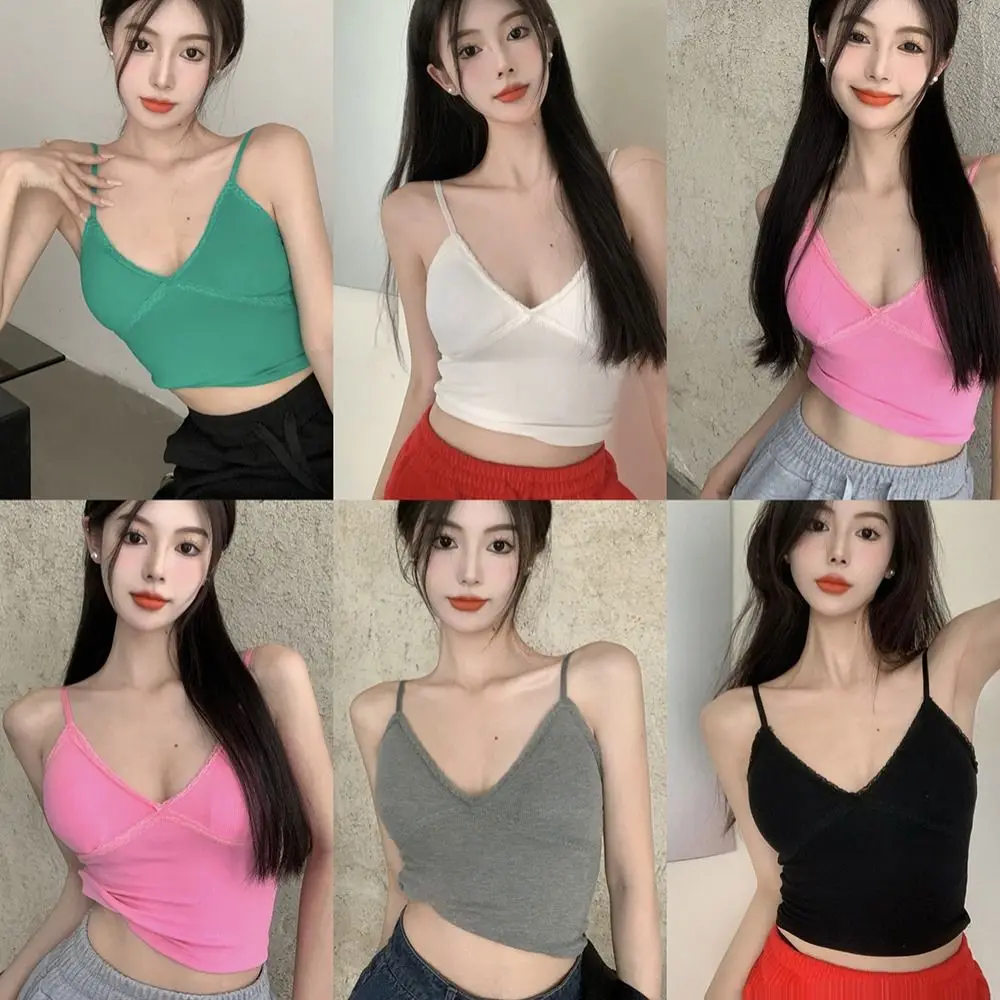 

Korean Girls Suspender Bra With Chest Pads Tank Top V-neck Wrap Chest Women Sling Camisole Y2K Crop Top Brassiere Underwear