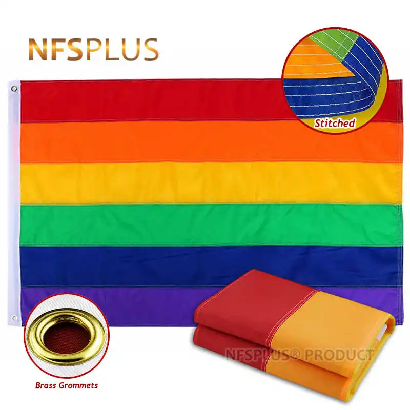 

Stitched Rainbow Flag LGBT Gay Pride 90x150cm Thick Heavy Waterproof Durable Nylon Brass Grommets Decorative Flags and Banners