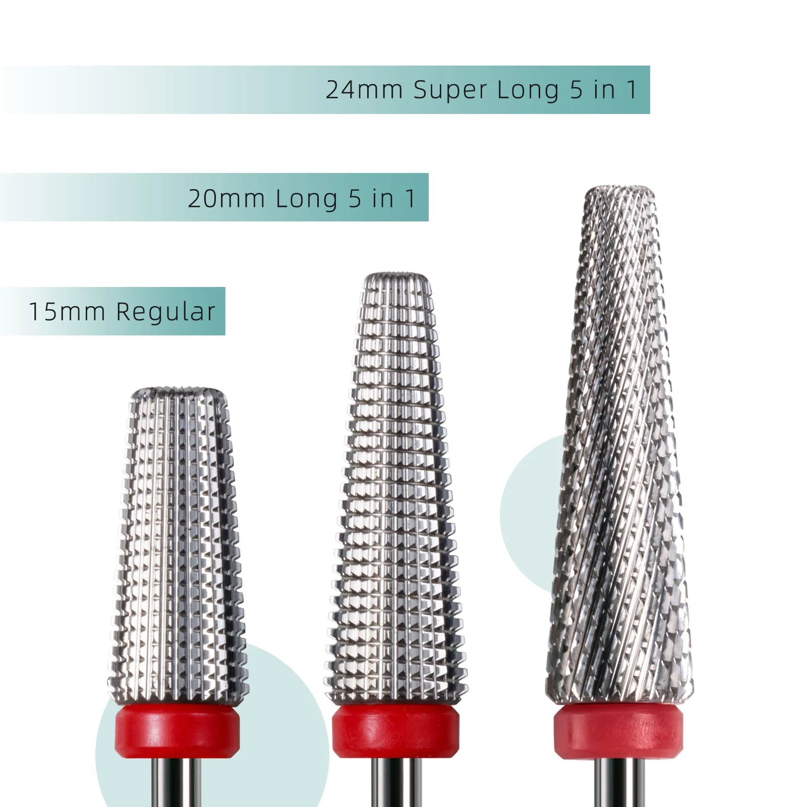 HYTOOS 20mm Long 5 in 1 Nail Drill Bits 3/32 Tapered Carbide Drill Bits for Nails Electric Drills File Accessories Removal Gel