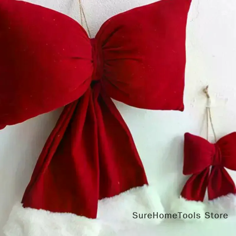 New Christmas Solid Color Plush Bow Pendant Creative Festival Home Background Decoration Ornaments Party Atmosphere Supplies
