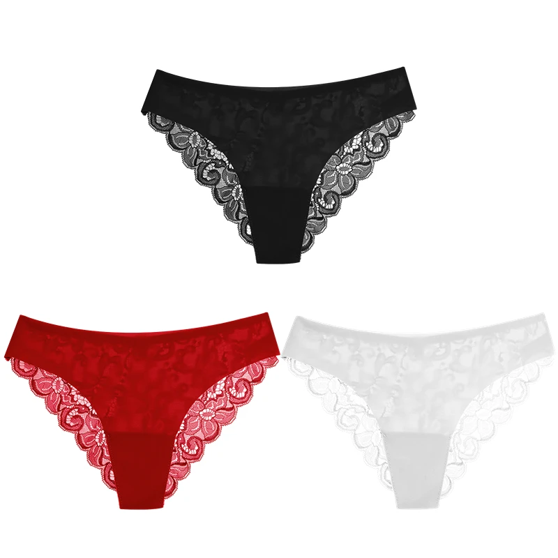 TrowBridge 3PCS Women's Panties Set Sweet Lace Underwear Soft Silk Satin Lingerie French Romantic Woman Briefs Female Sexy Panty