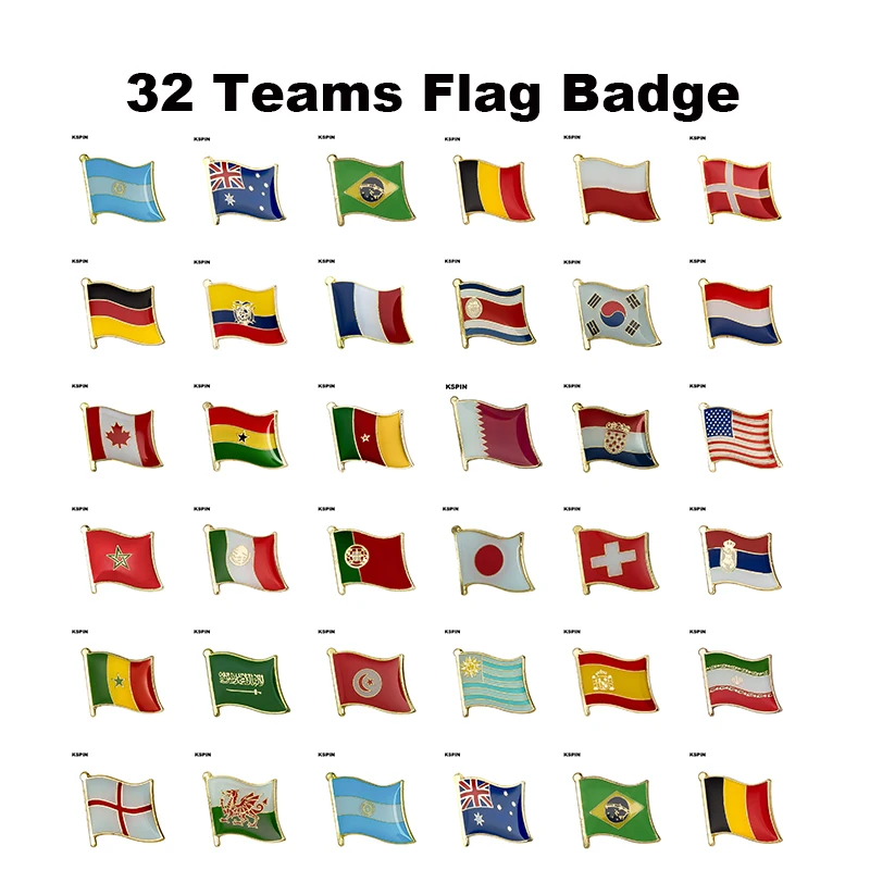 

32 Team Qatar Flag Metal Lapel Pin Flag Pin Badge Russia Algeria Argentina Brazil Belgium Germany France Costa Rica South Korea