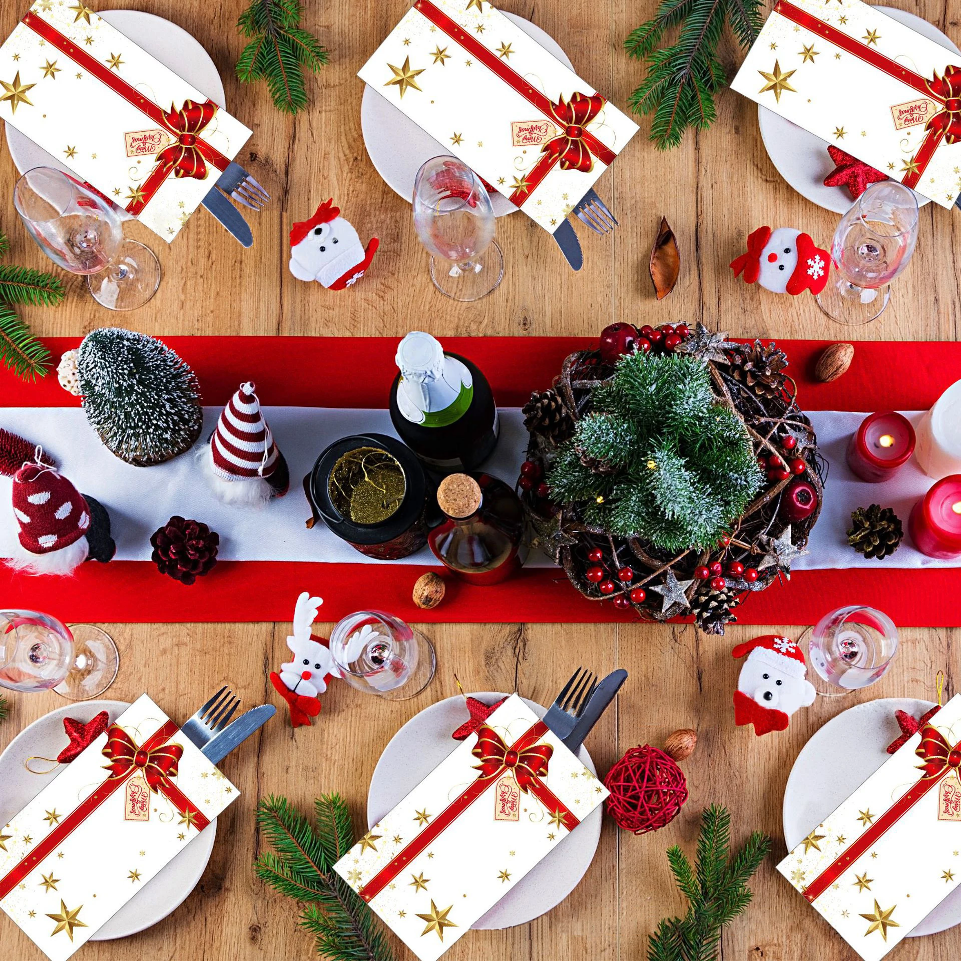 100PCS Christmas Gift Bowknot Paper Napkins 33*40CM 2-Ply Disposable Christmas Table Paper Towel For Xmas Wedding New Year Decor