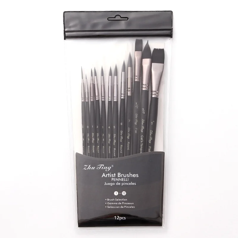 Professional Nylon Hair Wood Handle Watercolor Gouache Oil painting Face Body Paint Art Brush Set 4
