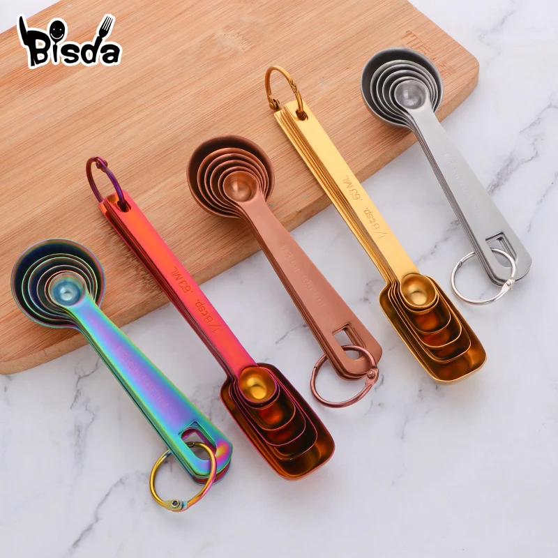 Kitchen Stainless Steel Measuring Spoons Teaspoon Coffee Sugar Scoop Cake Baking Flour Measuring Cups Kitchen Cooking Tools 6PCS