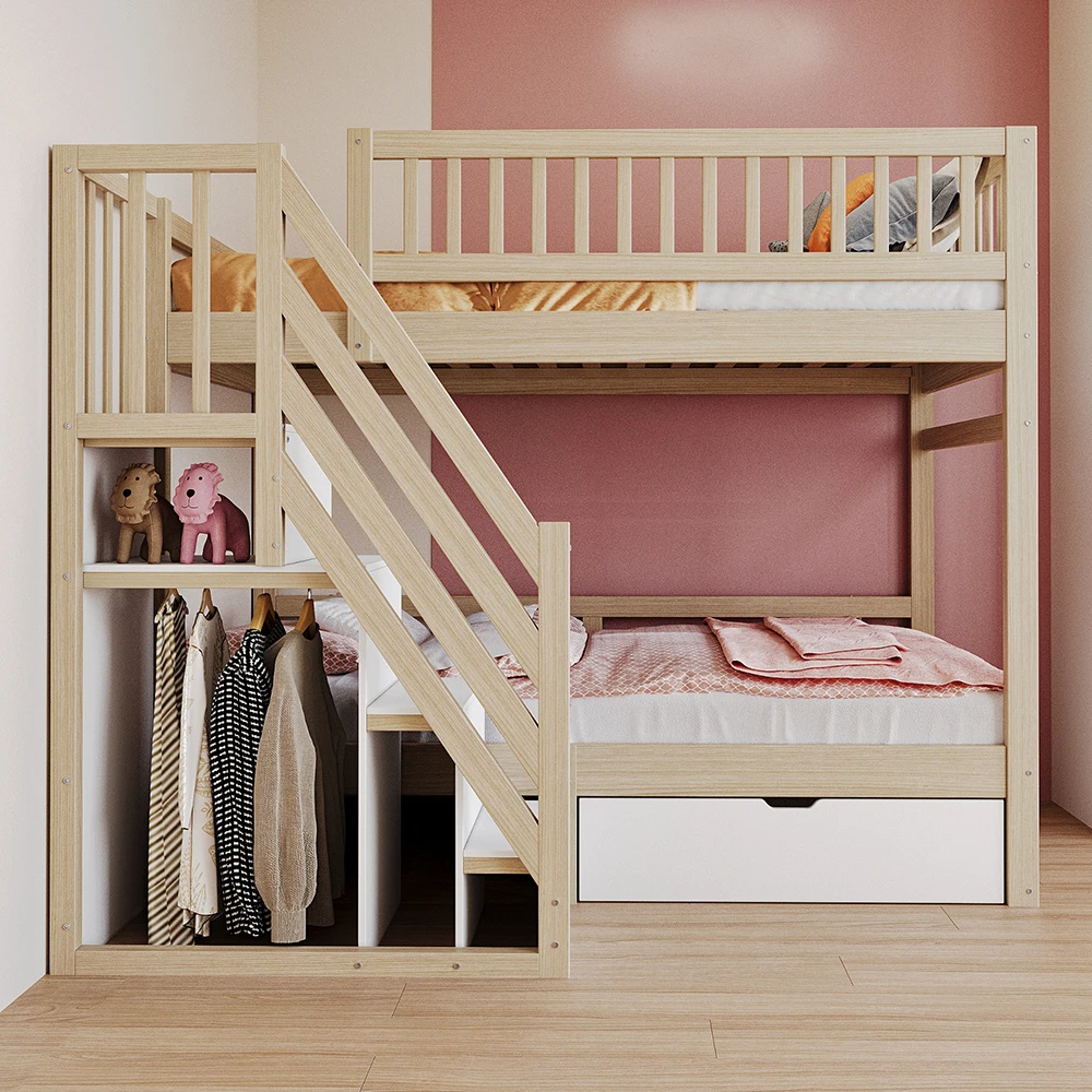 KOMHTOM Solid Wood Floor bed 90x200 cm High Safety grille Slatted Slatted ladder