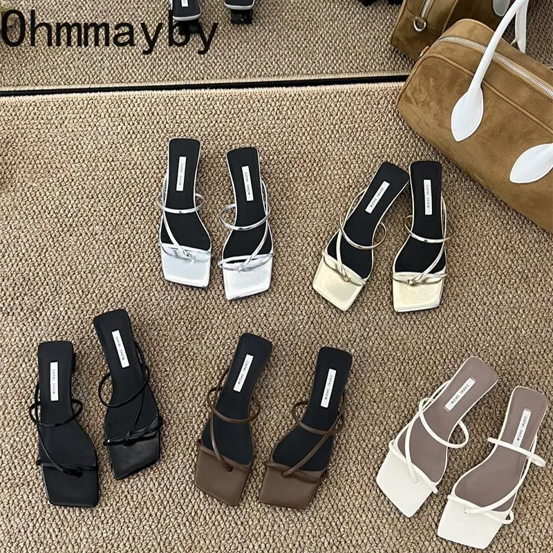 Summer Golden Women's Flip Flop Fashion Narrow Band Slippers Low Heel Slides Ladies Elegant