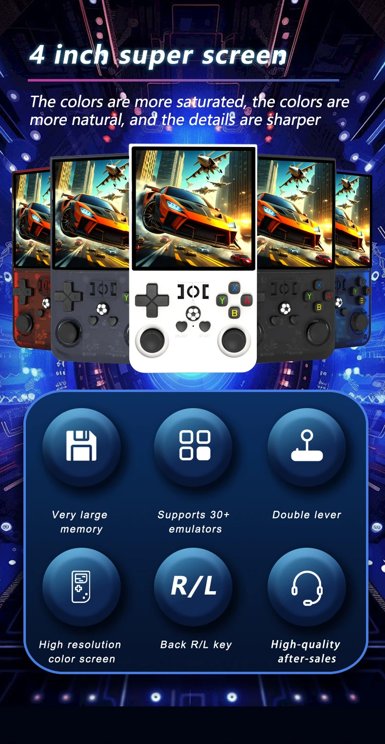 R36MAX Retro-Handheld-Spielkonsole, 4-Zoll-Großbildschirm, tragbarer Taschen-Videoplayer, über 1000 Spiele, Linux-System_voghion.com