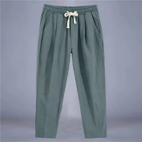Men's Trousers Cotton Linen Fashion Casual Pants Solid Color Breathable Loose Shorts Straight Drawstring Pants Streetwear Men - Image 7