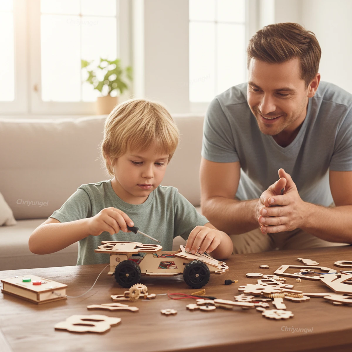 Auto telecomandata in legno Assemblaggio fai-da-te Auto da corsa STEM Giocattoli educativi Kit di esperimenti scientifici scolastici per bambini Regali per adolescenti - immagine 3