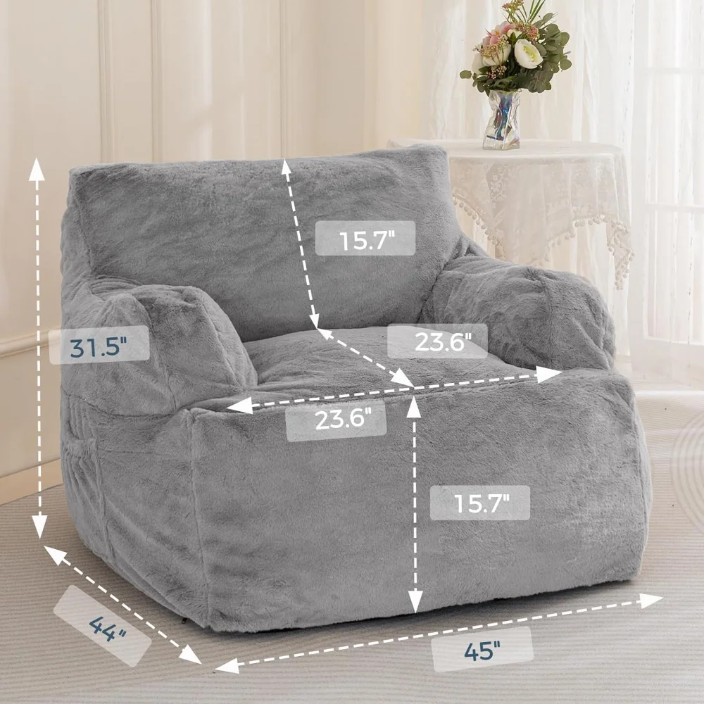 MAXYOYO Giant Bean Bag Chair, Faux Fur Stuffed Bean Bag Couch with Filler Large Living Room