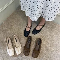 Retro Korean Style Grandmother Shoes Spring New Ins Folded Single Shoes Cross Band Flat Bottom Bean Bean Shoes Women's Flats