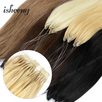 Isheeny 3a Generazione di Extension per Capelli Umani in Piuma 12' 16' 20' Lisci Naturali Colori Puri con Micro Perle Invisibili per Salone