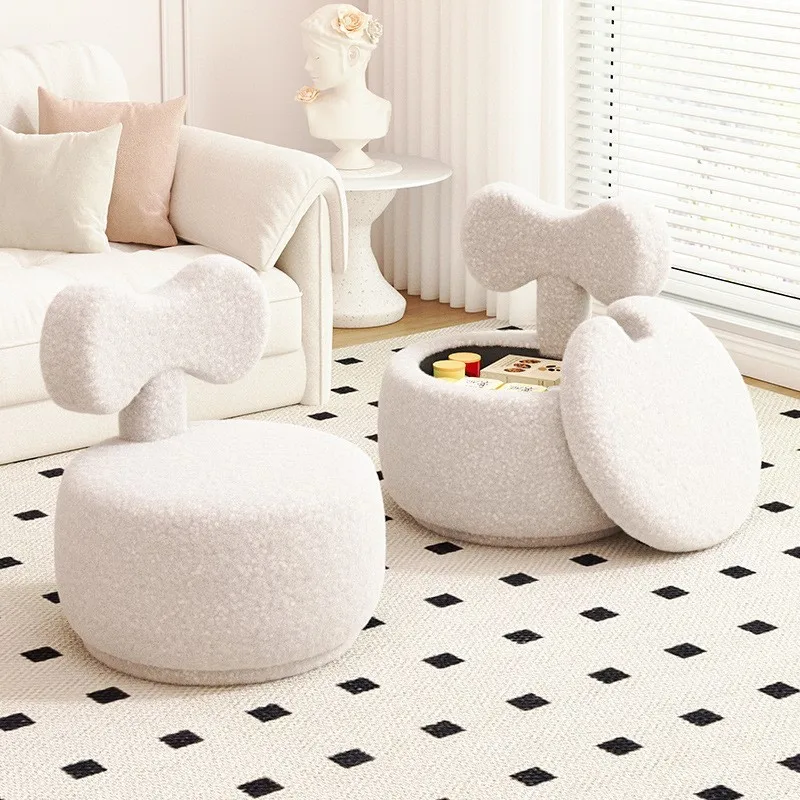 Simple And Casual Style Lamb Wool Fabric Small Stool Sofa Backrest Small Chair Rotatable Chair Storage Stool folding stool folding chair