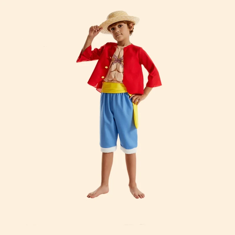 Cosplay Jumpsuit Superhero Cosplay Costume Kids Cosplay Costume Luffy Cosplay Costume Anime Piece Coat Pants Hat For Kids Children Beach Clothing Halloween Carnival Party Role Play Suit