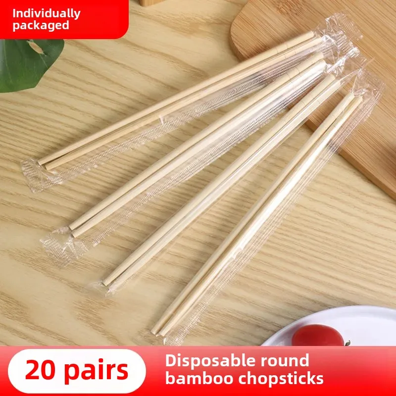 Disposable Round Head Bamboo Utensils Barbecue Bamboo Chopsticks Independent Packaging One-Time Use Restaurant Supplie
