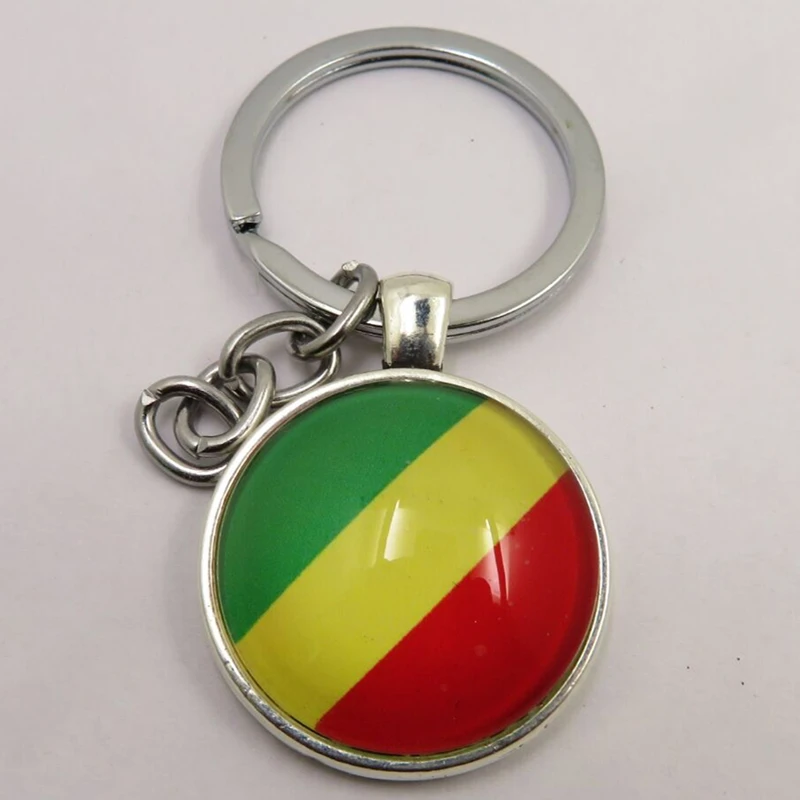 

Fashion Congo Brazzaville Keychain 25x25mm Galss Beads Pendants DIY Women Men Car Key Chain Ring Holder Souvenir Gifts